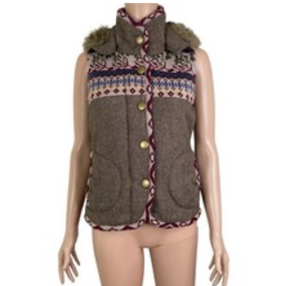 Charlotte Russe Sweater Vest Womens Medium Hooded Herringbone Multi Colored  EUC